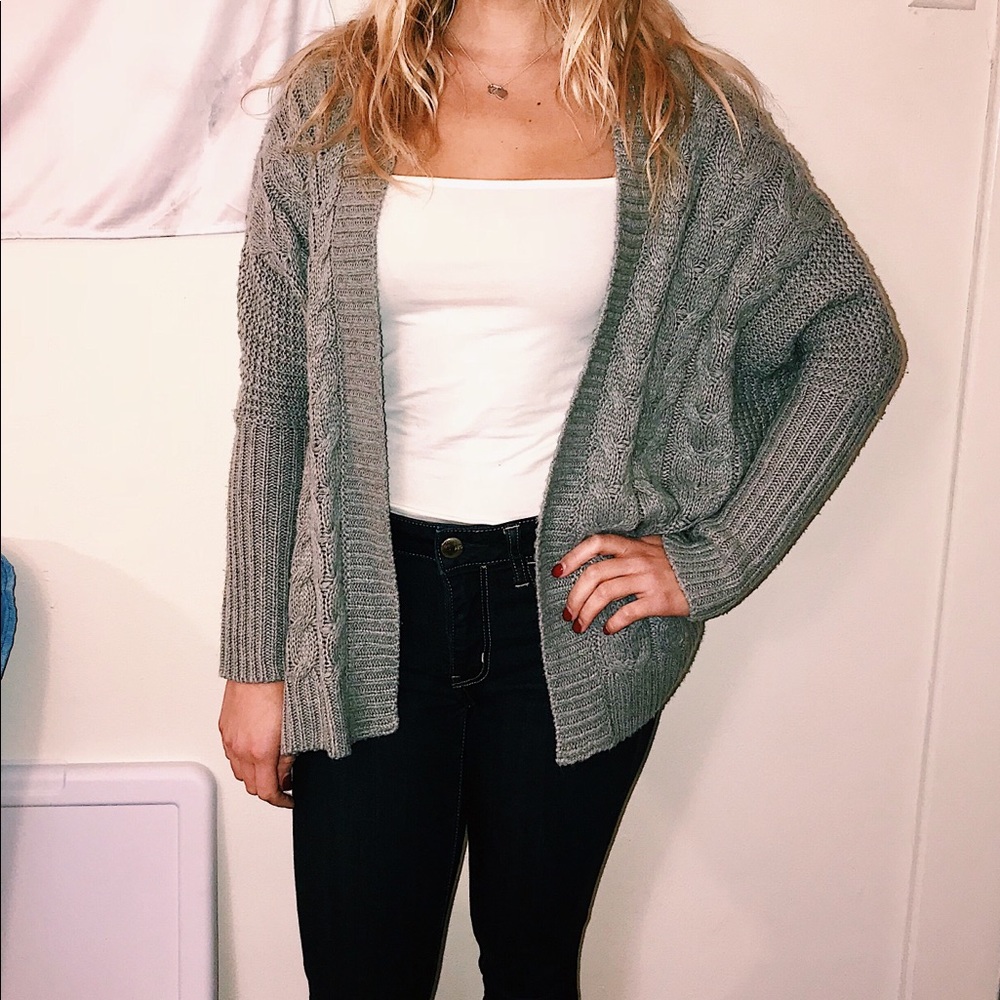 Forever 21 Cable Knit Gray Cardigan